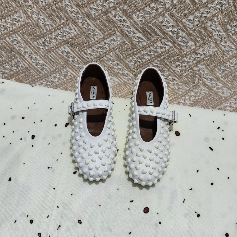Alaia White Studded Mary Jane Flats with Buckle - Picture 1 of 9